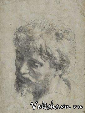 Рафаэль, подготовительный рисунок углем "Голова молодого апостола" (1519-1520 гг.)